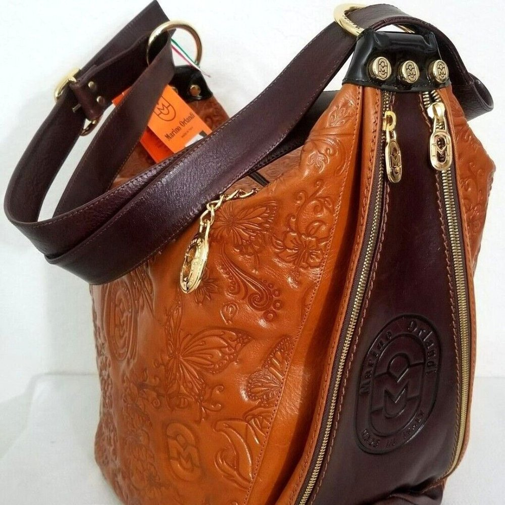 MARINO ORLANDI COGNAC BUTTERFLY ITALIAN DESIGNER LARGE BACKPACK SLING BAG NWT
